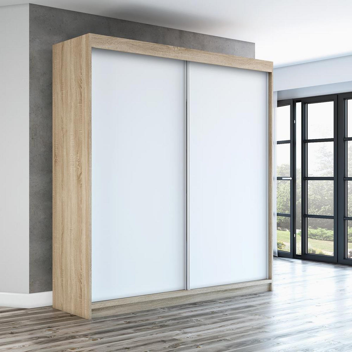 SCHWEBETÜRENSCHRANK 160 CM PAX Farbe: Sonoma / weiß / weiß - Braun/Weiß, Holzwerkstoff (160/215/59.5cm) - A&J MöbelLand