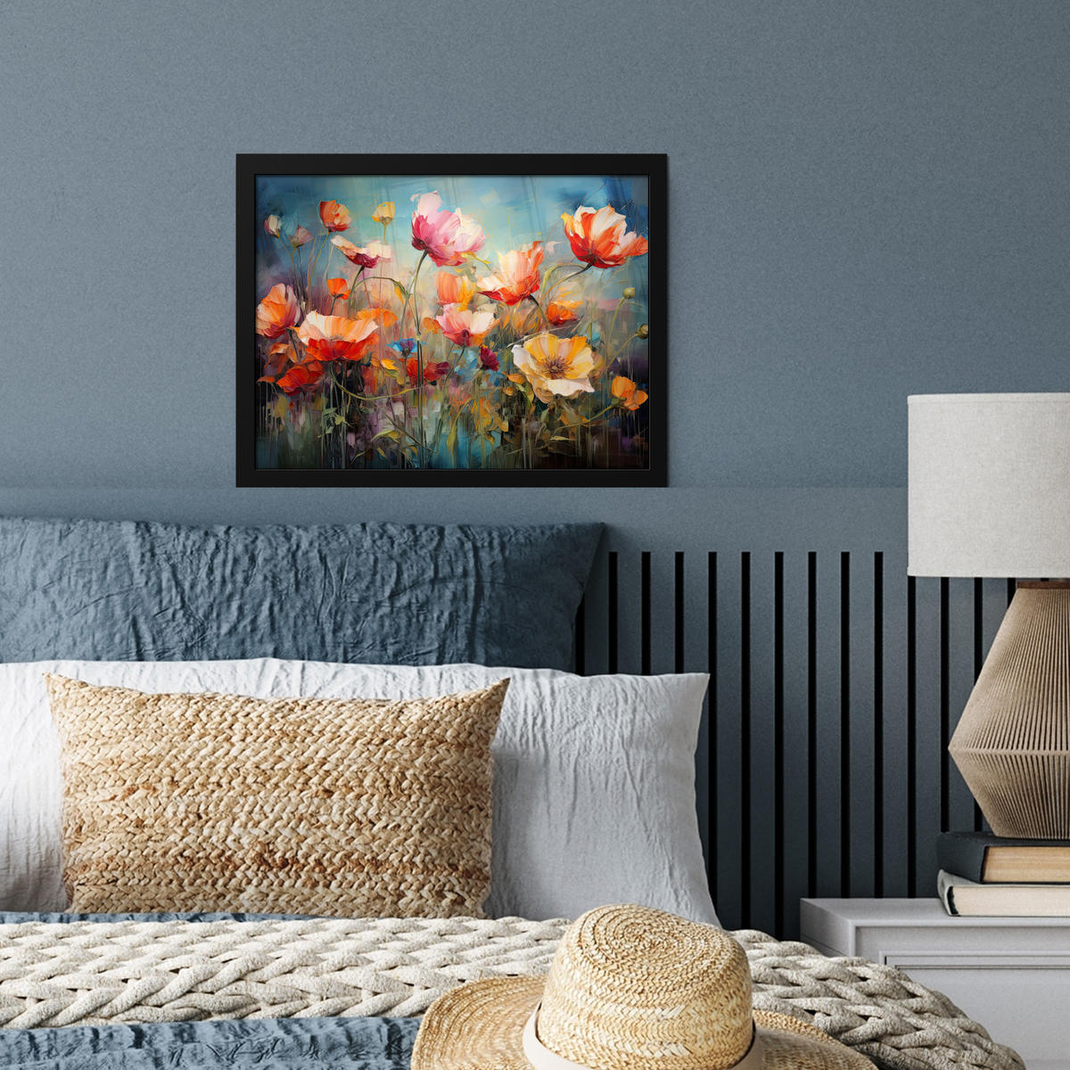 POSTER MIT RAHMEN Blumen - Aquarell - Kunst - Botanisch - Natur 40x30 cm - Orange, Papier (40/30cm) - MuchoWow