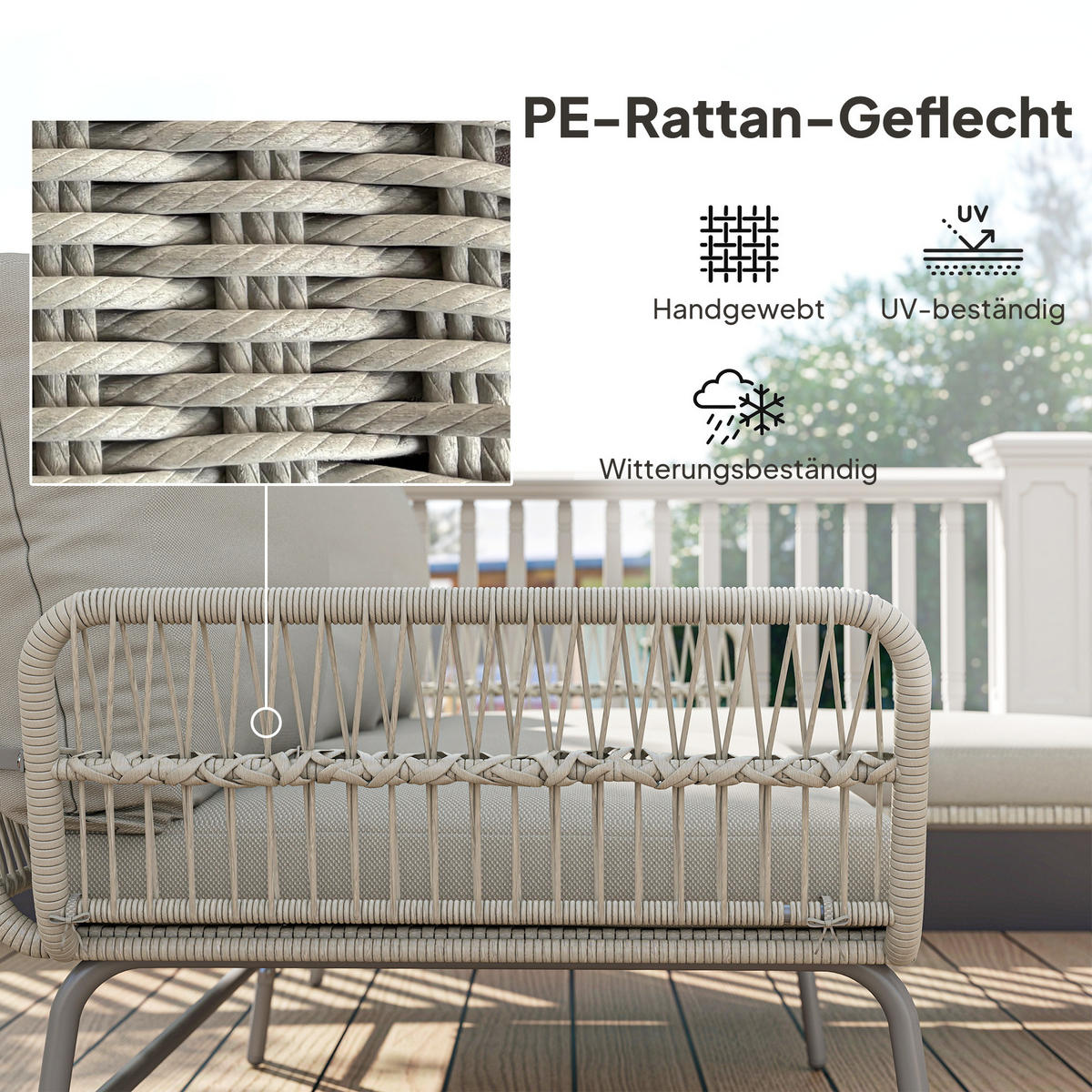 RATTAN-GARTENMÖBEL-SET 3er Set PE-Rattan Metall Hellgrau - Hellgrau, Kunststoff/Textil - Outsunny