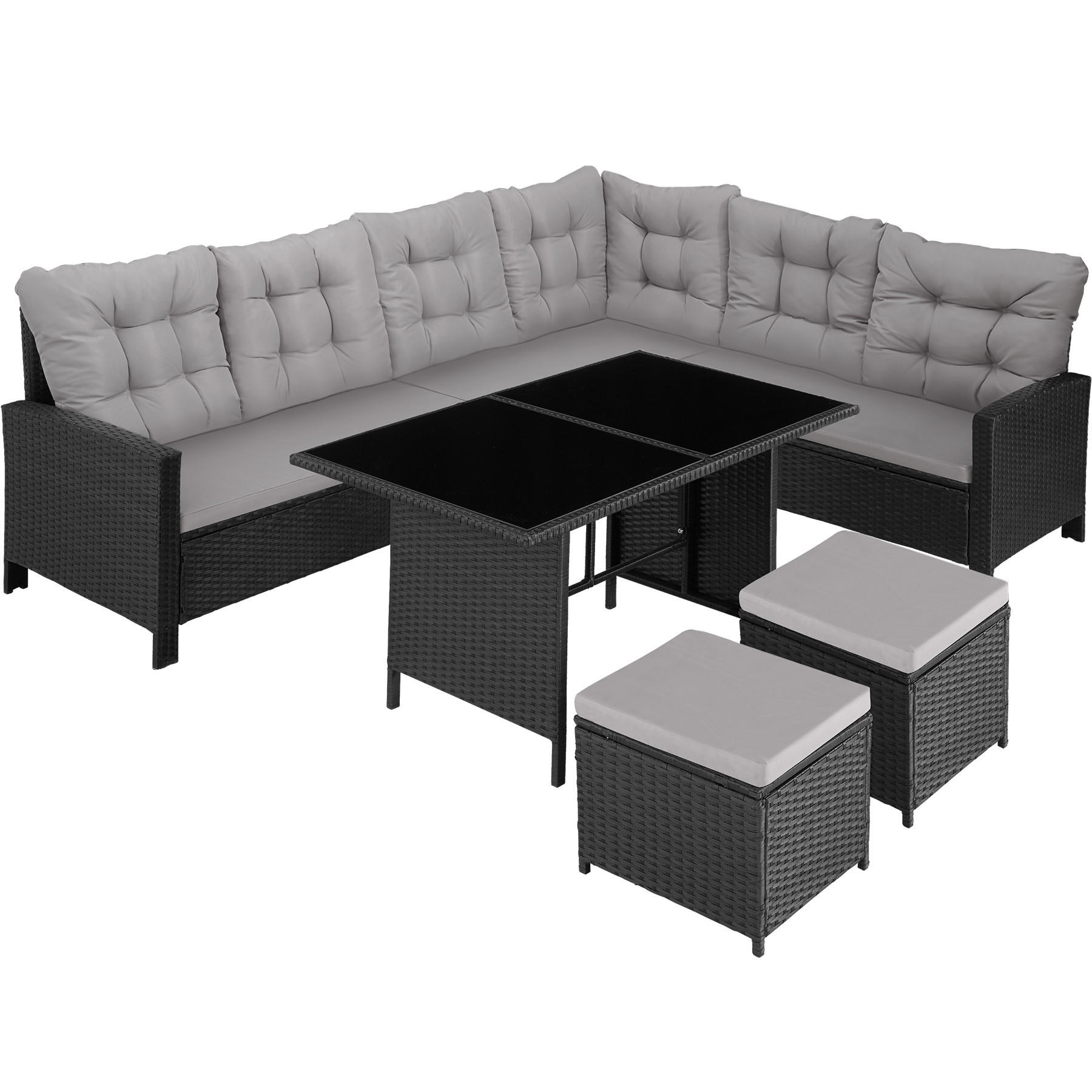 RATTANLOUNGE Barletta,mit Sicherheitsglasplatten,schwarz - Schwarz, Kunststoff - tectake