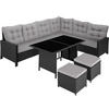 RATTANLOUNGE Barletta,mit Sicherheitsglasplatten,schwarz - Schwarz, Kunststoff - tectake
