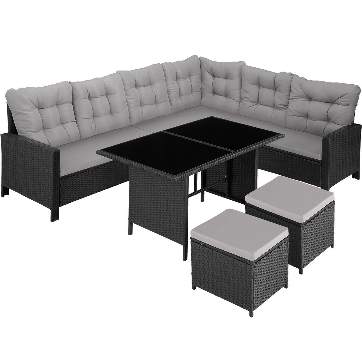 RATTANLOUNGE Barletta,mit Sicherheitsglasplatten,schwarz - Schwarz, Kunststoff - tectake