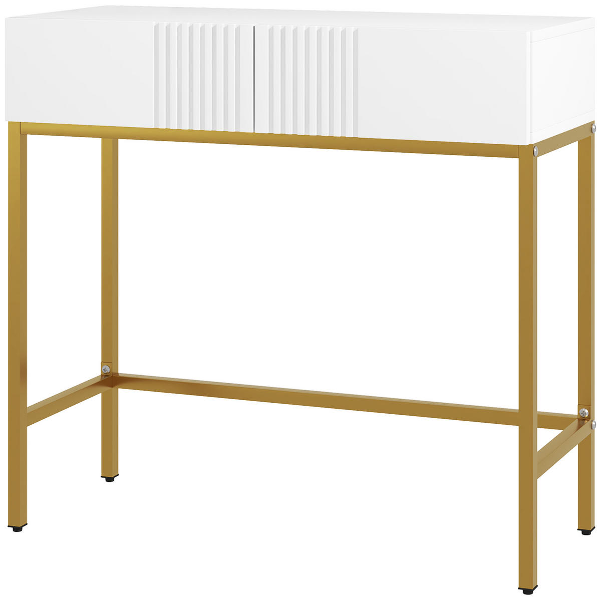 KONSOLENTISCH DE-16771 2 Schubladen, goldene Beine Weiß - Weiß, Holzwerkstoff (80/31.5/75cm) - ComfortXL