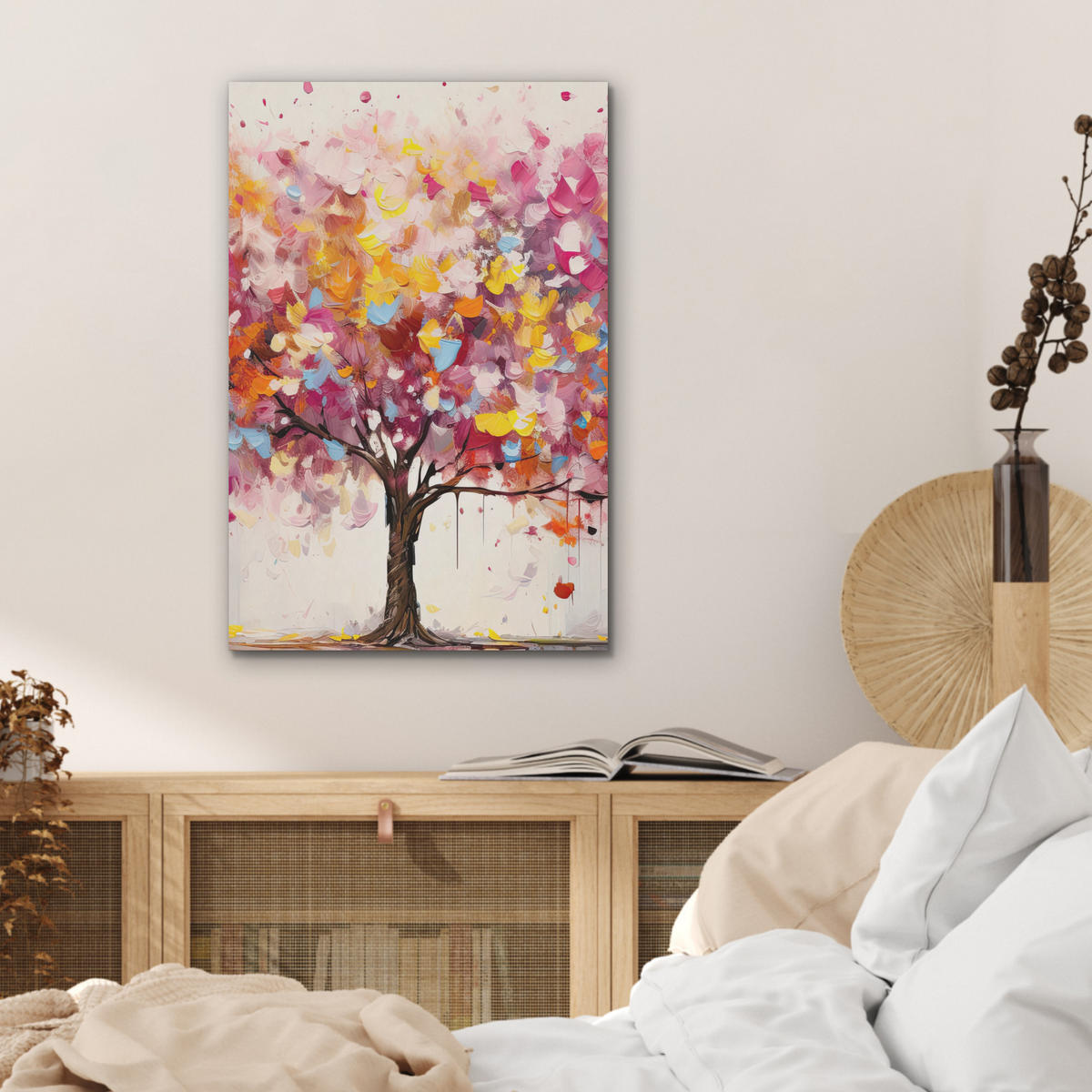 AKUSTIKBILD Aquarell - Baum - Kunst - Abstrakt Kunstdruck Schlafzimmer 50x70 cm - Multicolor, Kunststoff (50/70/0.9cm) - MuchoWow
