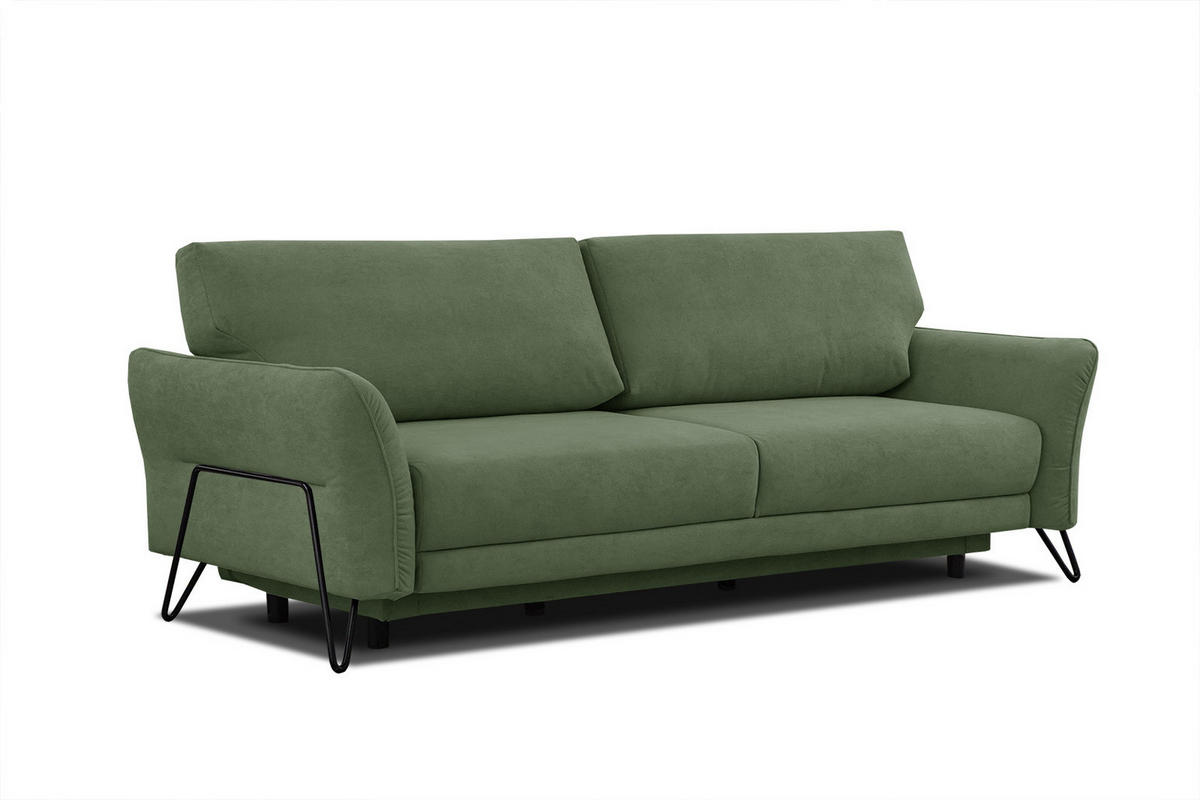 SOFA LOREM 3-Sitzer mit Schlaffunktion, grün - Schwarz/Grün, Holz/Textil (232/90/107cm) - Courtois Laville