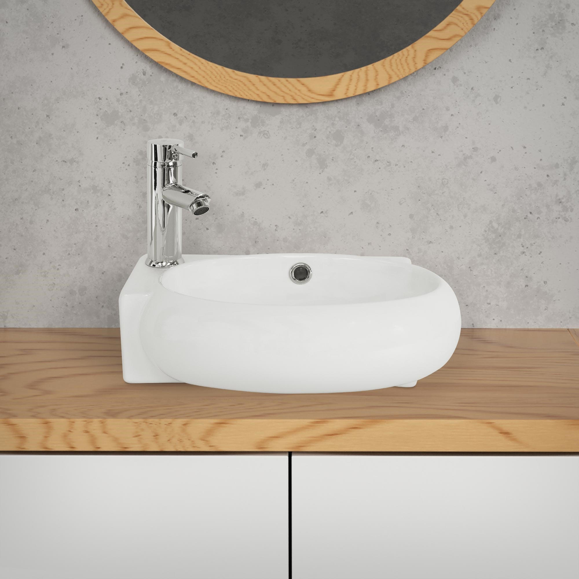 WASCHBECKEN - Weiß, Keramik (28/15/43cm) - ML-DESIGN