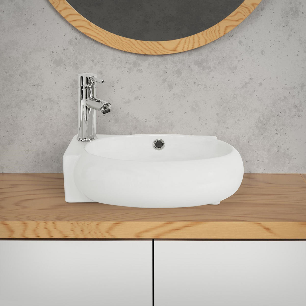 WASCHBECKEN - Weiß, Keramik (28/15/43cm) - ML-DESIGN