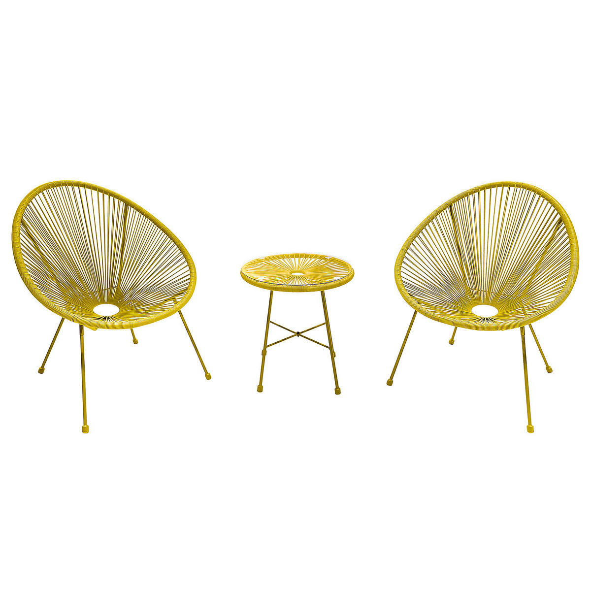 SITZGRUPPE - Stahl / Polyrattan - 3-teilig - Gelb, Naturmaterialien/Glas - home24