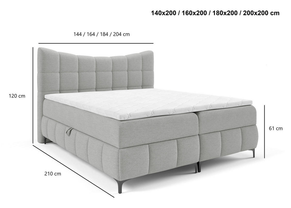 BOXSPRINGBETT 200x200 Almera, Chenille, Bettkasten, Matratze, Marineblau - Dunkelblau, Holz/Textil (200/200cm) - Emporius