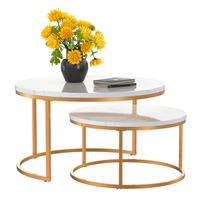 COUCHTISCH 2-teilig mit stabilem Eisenrahmen & leicht zu reinigende MDF-Tischplatte - Weiß, Holzwerkstoff (80/80/45cm) - OKWISH