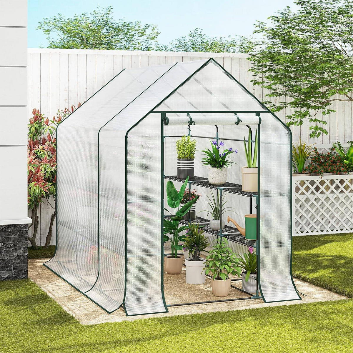 FOLIENGEWÄCHSHAUS, für Frühbeet Gemüse Blumen, 143 x 195 x 215 cm - Weiß, Textil/Metall (143/195/215cm) - Woltu