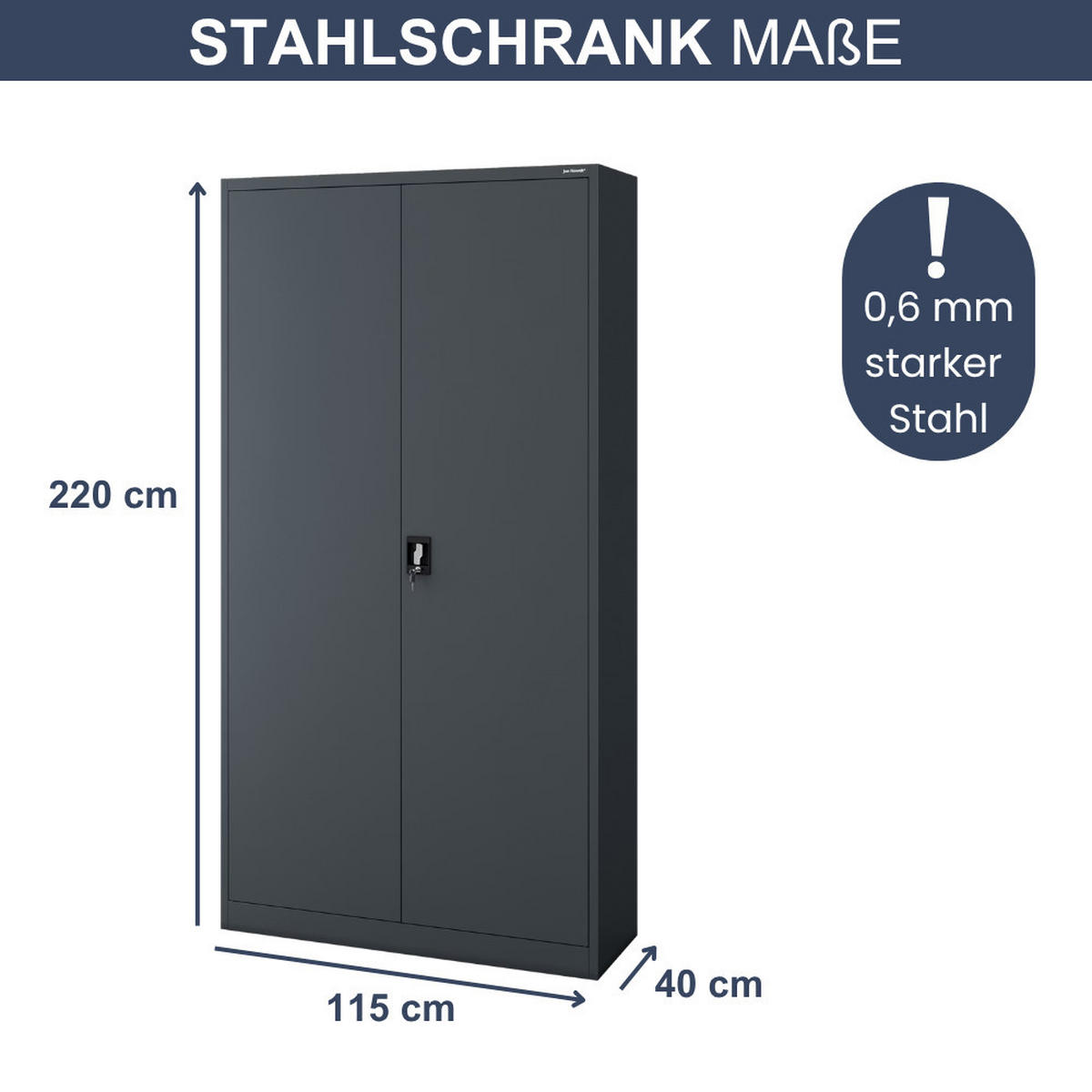 AKTENSCHRANK abschließbar KADO Flügeltüren 220x115x40cm Anthrazit - Anthrazit, Metall (115/220/40cm) - DELUKE