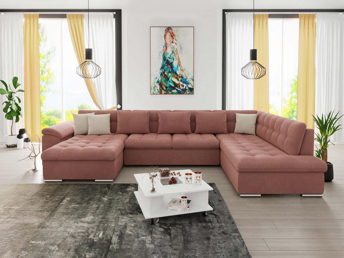 WOHNLANDSCHAFT Niko Bis, Seite: Links - Rosa, Holz/Textil (348/76/205cm) - MIRJAN24