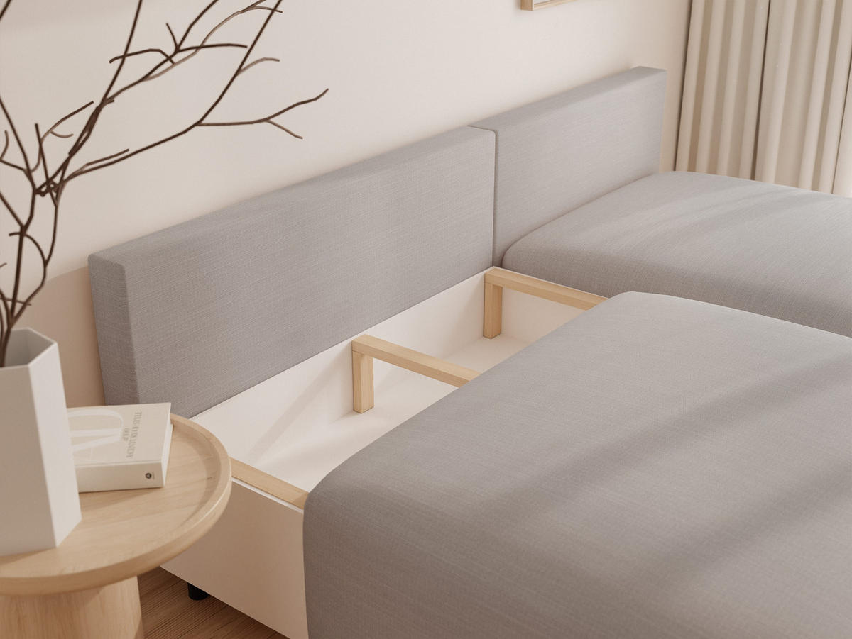 ECKSOFA ELVO mit Schlaffunktion und Bettkasten Hellgrau - Hellgrau, Holzwerkstoff/Kunststoff (208/190cm) - Idohome