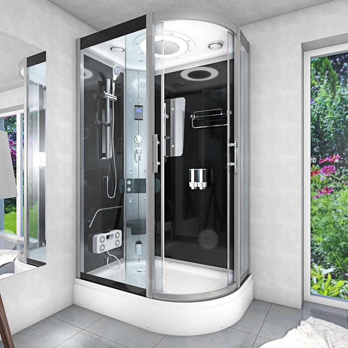 DUSCHE DampfduscheD60-73T2R-EC sw 80x120 - Schwarz, Glas/Kunststoff (80/120/215cm) - AcquaVapore by Sandra Jentho