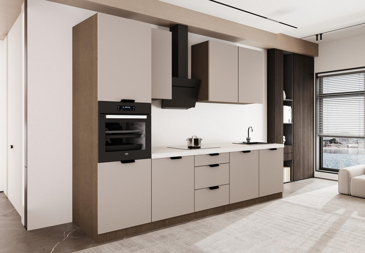 KÜCHENZEILE 300 cm - Sorento KS1-M300 - in Beige/Dunkle Eiche - Eichefarben/Beige, Holz (300/247/58cm)