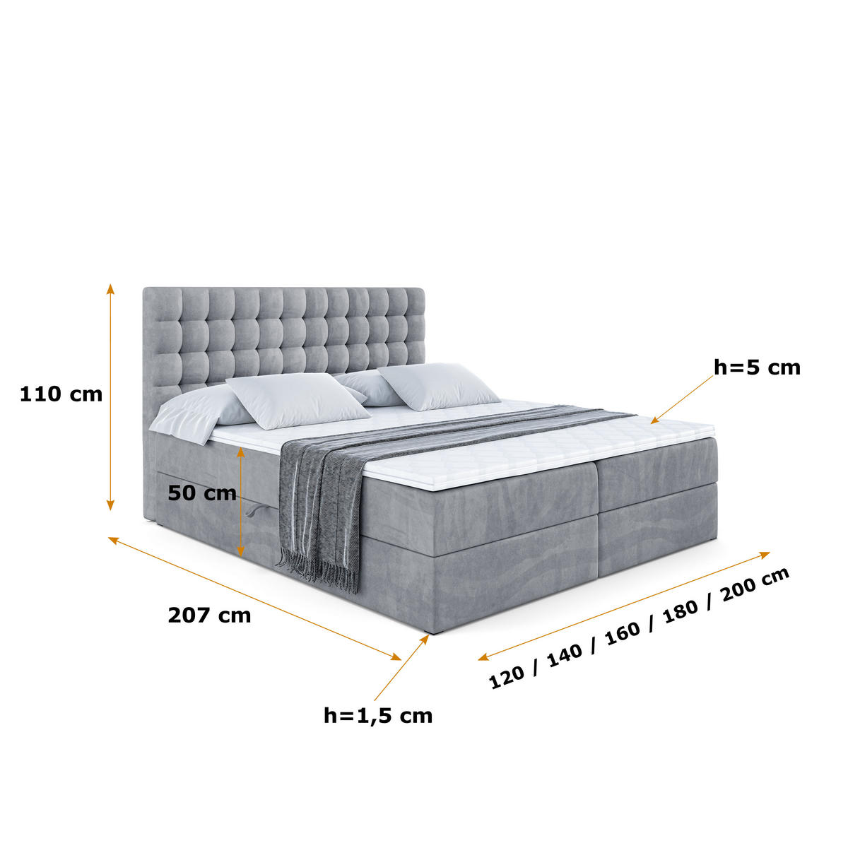BOXBETT mit H4-Matratze und Lattenrost - VIONE - 120x200 Grau - Grau, Holzwerkstoff (120/200cm) - ALTDECOR