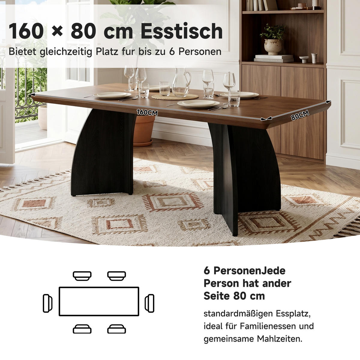 ESSTISCH 160x80cm Walnuss 4cm Tischplatte Wasserfest - Walnussfarben, Holzwerkstoff (80/160/76cm) - FLIEKS