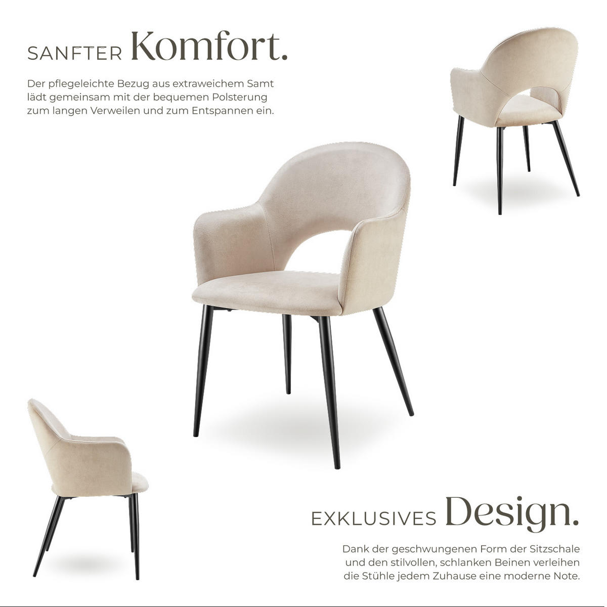 ARMLEHNSTUHL 2er Set Sachel 57 x 61 5 x 87 5 cm creme - Creme, Kunststoff (57/87.5/61.5cm) - tectake