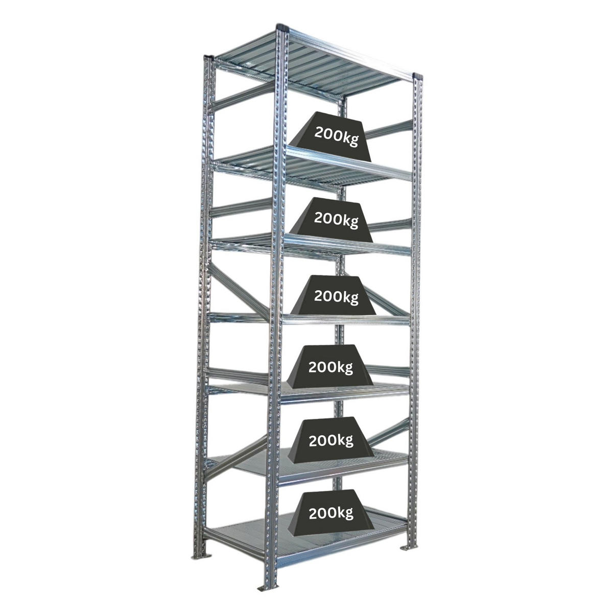 FACHBODENREGAL Proximo 250x90x60cm 7 Ebenen Beidseitig nutzbar Verzinkt - Silberfarben, Metall (90/250/60cm) - PROREGAL