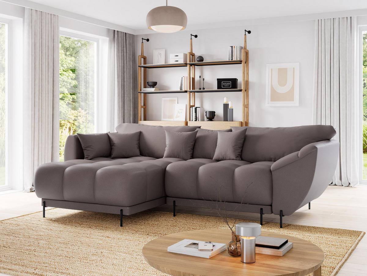 ECKSOFA LEGRO Links Schwarz Velours Pet Friendly L-Form Couch mit Schlaffunktion & Bettkasten - Schwarz, Holz (180/285cm) - Barchello
