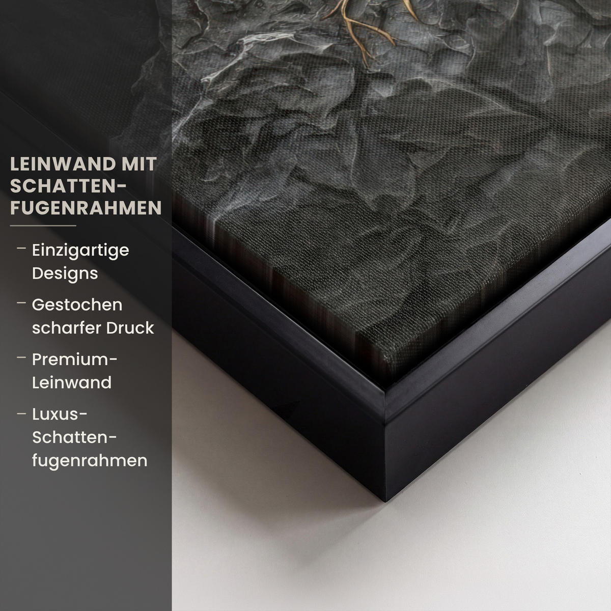 LEINWAND Bilder mit Rahmen - Blätter - Gold - Baum - Fels - 30x40 - Schwarz, Textil (30/40cm) - MuchoWow