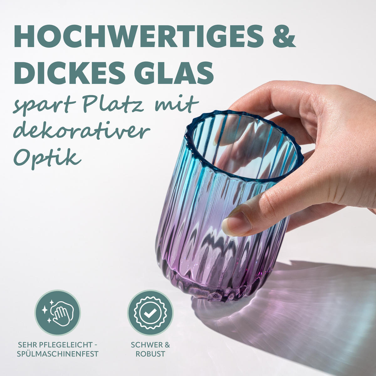 BADEZIMMERSET 2TLG., Seifenspender u. Zahnputzbecher, Glas, blauviolett - Blau/Lila, Glas (8/17/8cm) - bremermann