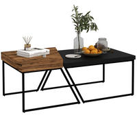 COUCHTISCH 2er-Set, Beistelltisch mit Stahlrahmen, Wohnzimmertisch, Schwarz - Schwarz, Holzwerkstoff (80/60/42cm) - HOMCOM