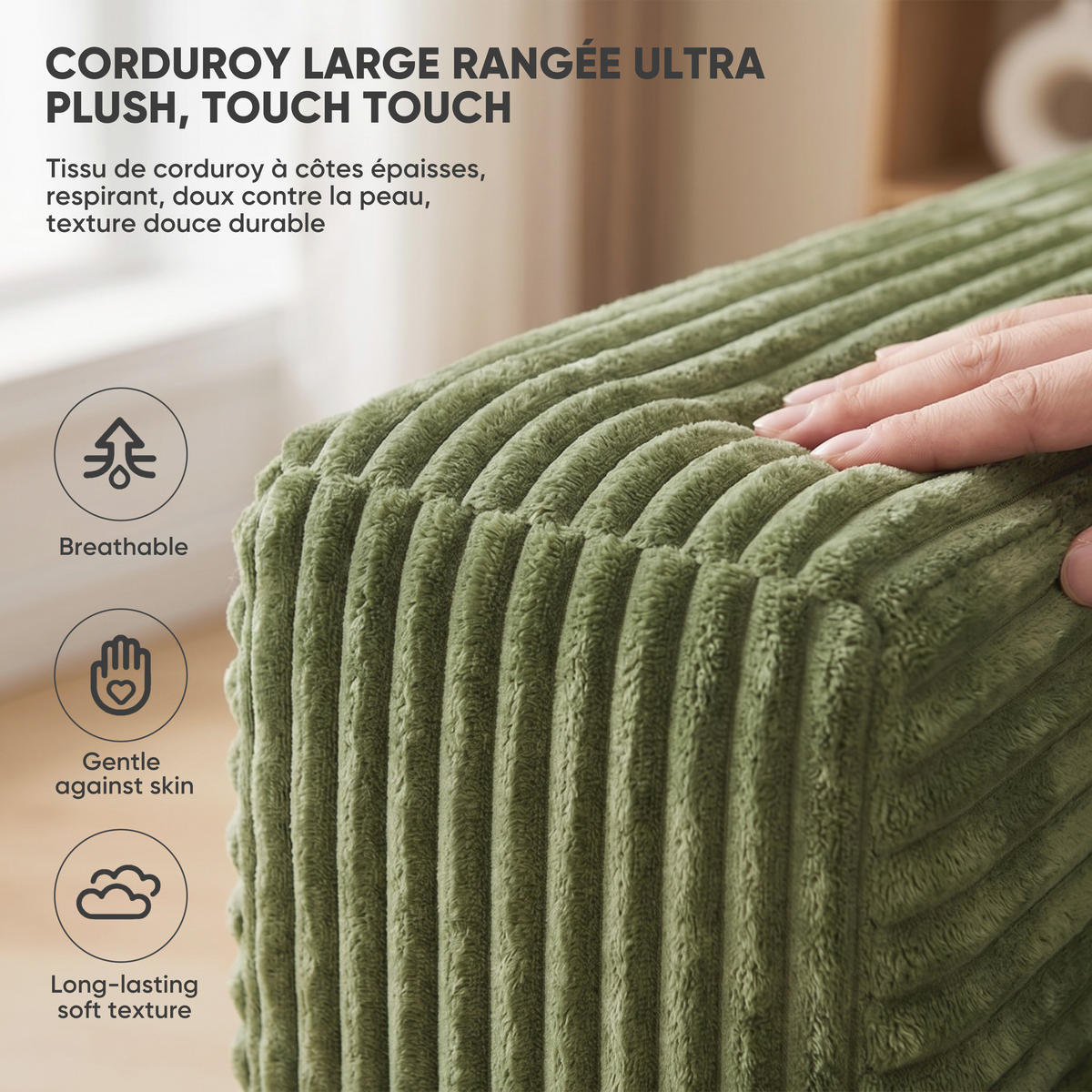 POHOVKA Zelená z manšestru, dvoumístná, bez montáže - zelená barva, textil (160/58/88cm) - Urban Meuble