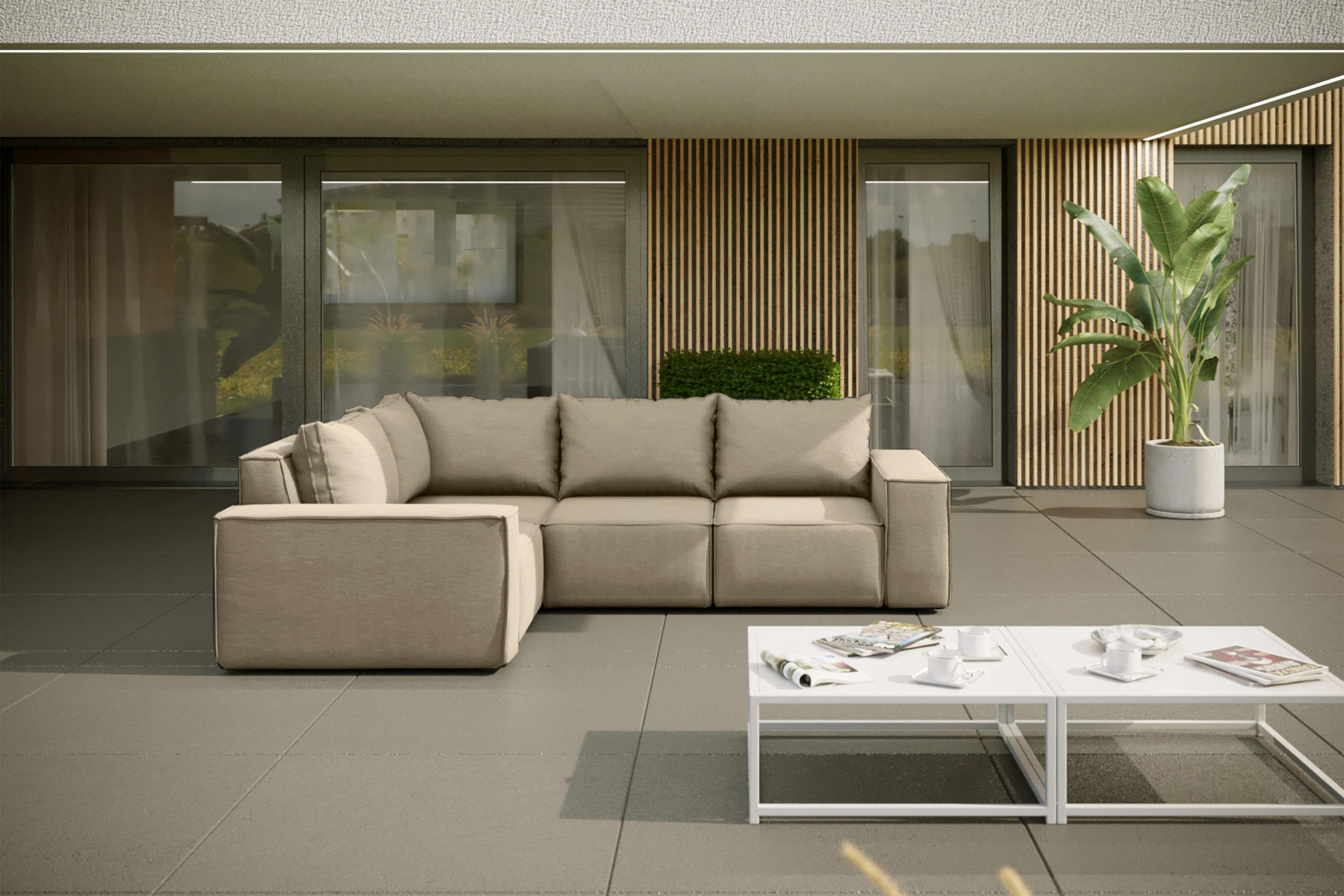 GARTENECKSOFA Für Den Garten SONNE Beige Rechts - Beige, Holz (181/73/246cm) - Kaiser Möbel