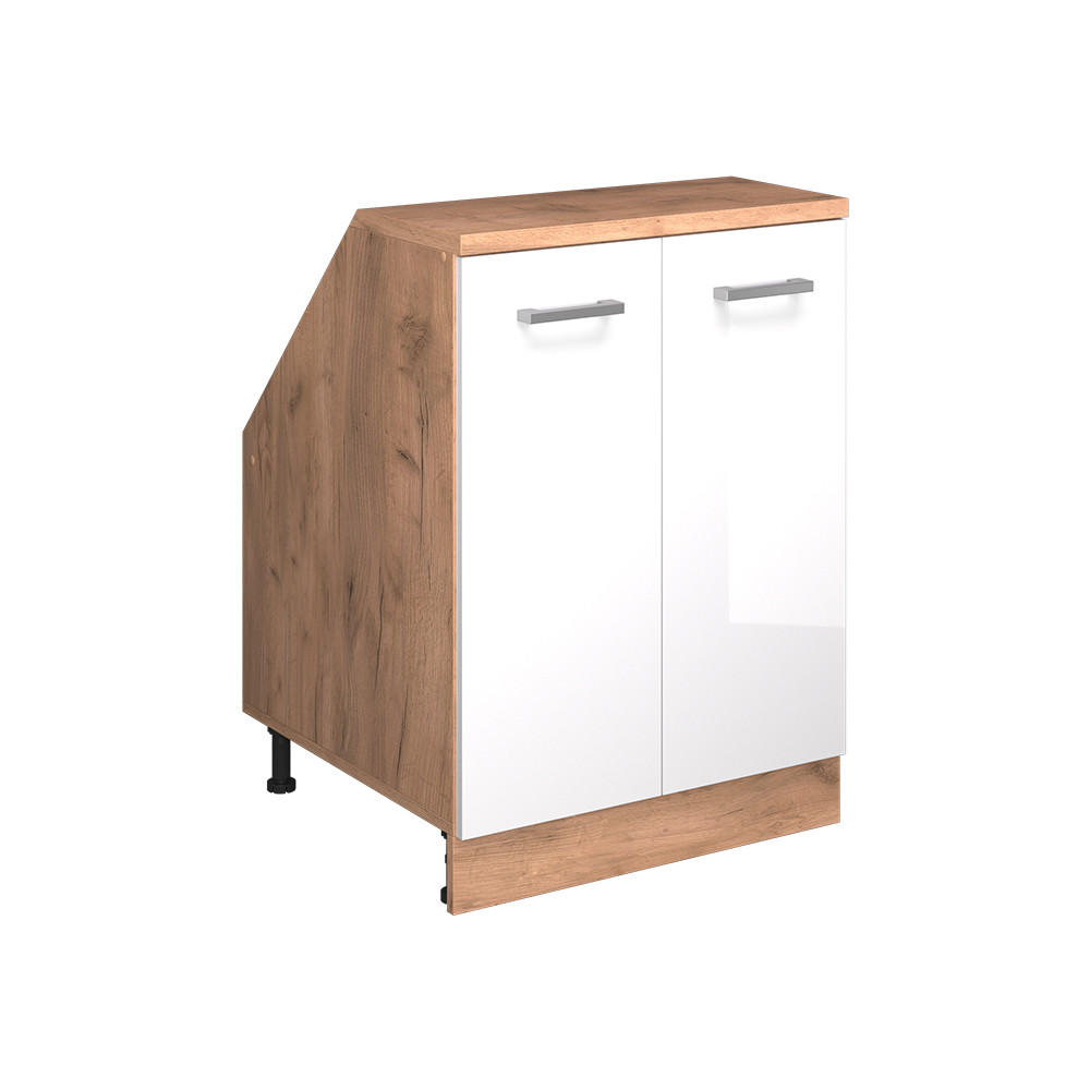ORMARIĆ ZA KOSI KROV S VRATA Rion Sjajna Bijela 60 x 81.6 cm s 2 vrata, korpus ormara dubine 60 cm - hrast medunac/bijela visoki sjaj, drvni materijal (60/83.8/60cm) - Vicco