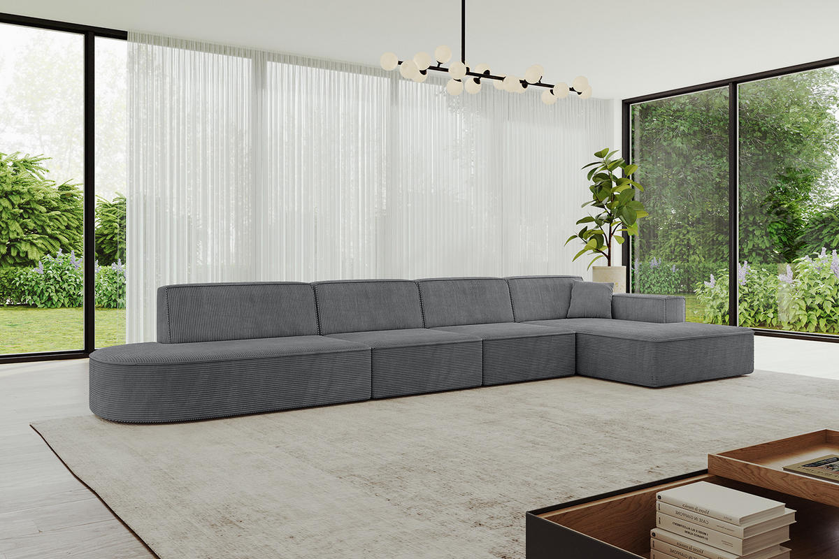 ECKSOFA Ottomane Rechts IREA-L3-v4 - 403x165x72,5 cm Duneklgrau - Dunkelgrau, Holzwerkstoff/Textil (403/165cm) - ALTDECOR
