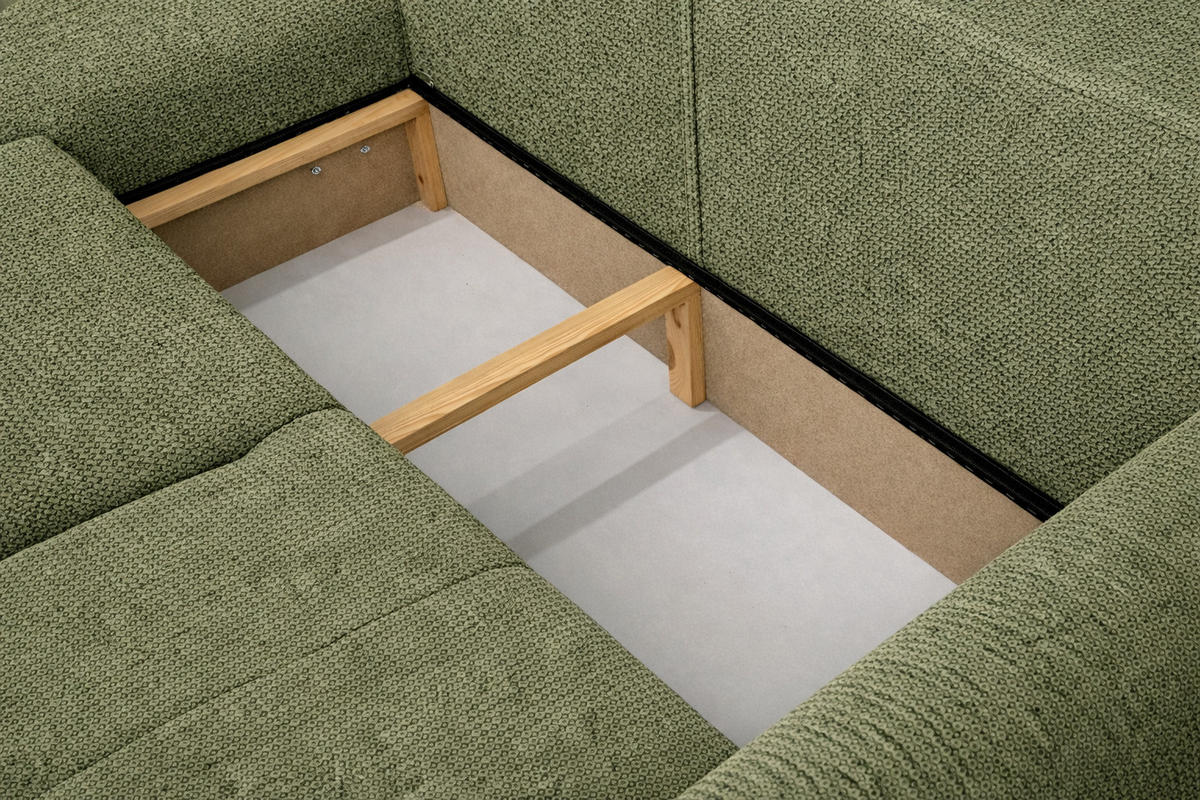 ECKSOFA Mit Schlaffunktion Und Bettkasten, Sofa L-Form Bingo L, Chenille-Stoff Artico, Moss, Links - Grün, Holz (250/142cm) - Kaiser Möbel