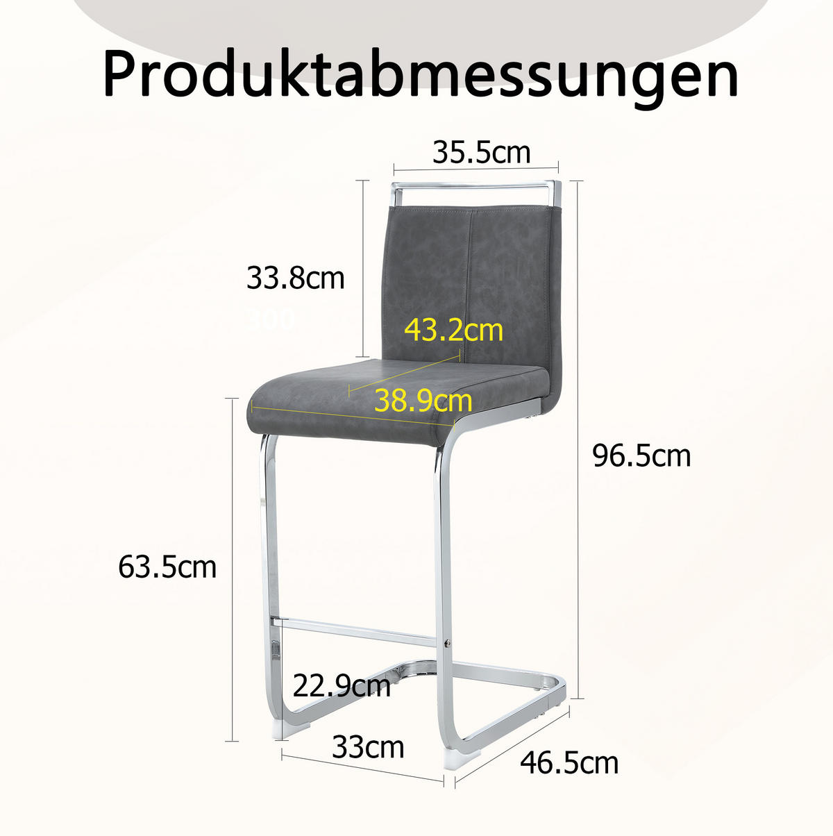 BARHOCKER 2er-Set 96,5 cm PU-Leder Dark Gray Silver - Grau, Metall (46.5/96.5/38.9cm) - Meubliv