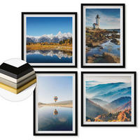 WANDBILDER 4er-Set - 50x50 cm & 40x60 cm Schwarzer Rahmen - Ausblicke auf die Natur, Leuchtturm, Berge - Schwarz, Kunststoff (50/50cm) - ArtPrintCave