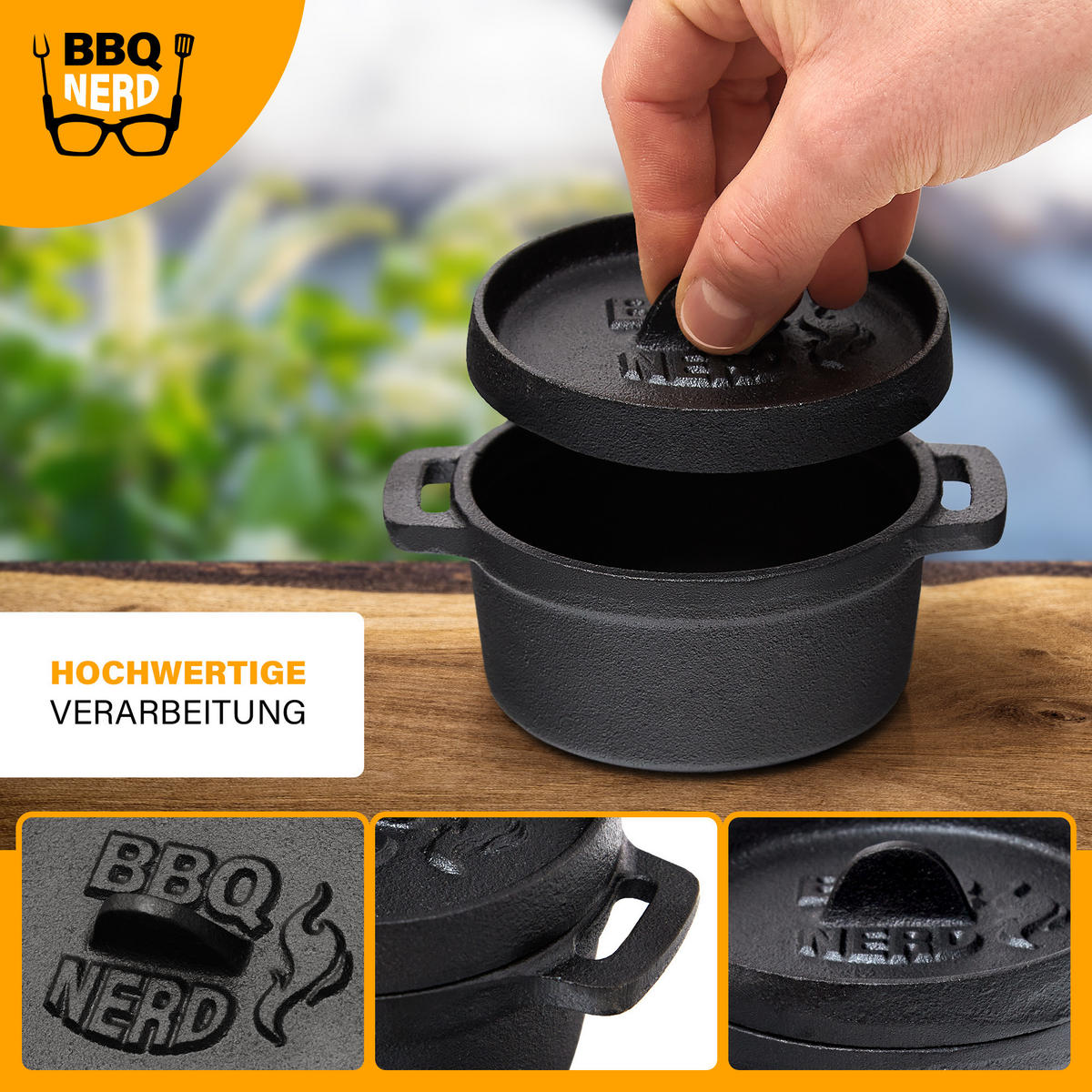 MINI-DUTCH-OVEN Gusseisen Feuertopf Gusstopf Grilltopf | Gusseisentopf 11x5cm - Schwarz, Metall (12/7/12cm) - BBQ Nerd