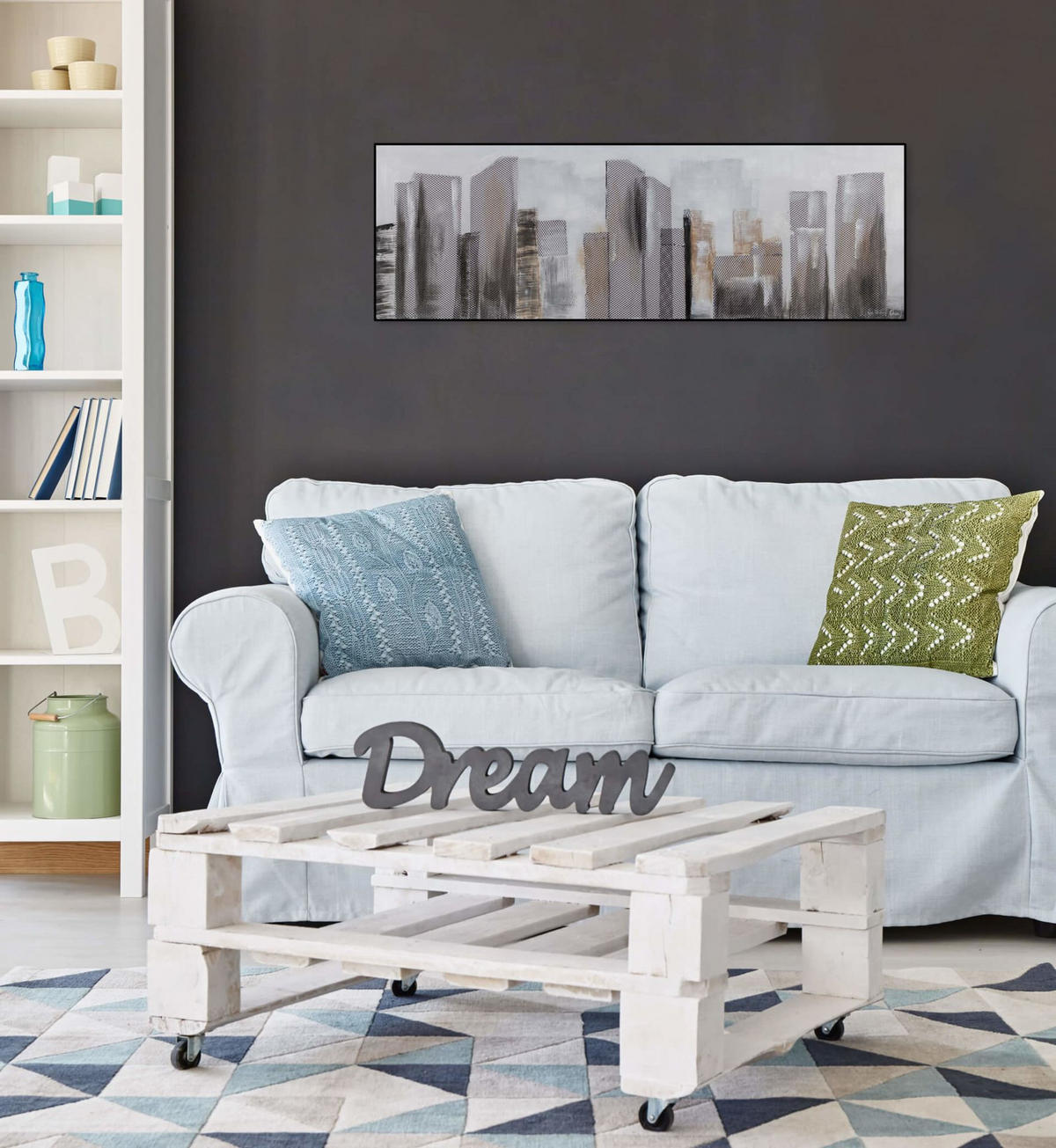 RUČNE MAĽOVANÝ AKRYLOVÝ OBRAZ 120/40 cm, sivý, krajinný motív - sivá, drevo/textil (120/40cm) - KUNSTLOFT