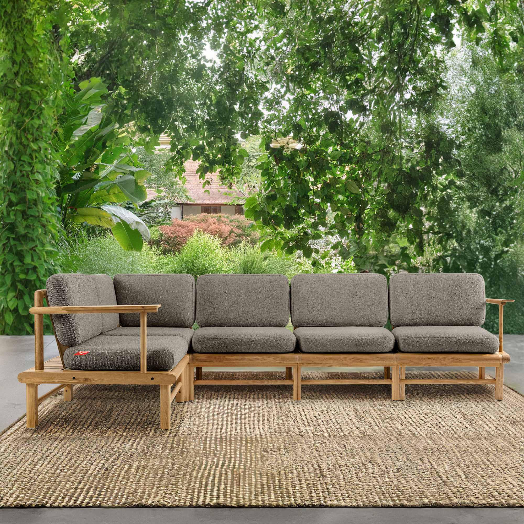 LOUNGESOFA ATREDA links - Grau, Holz/Textil (300/80/160cm) - KONSIMO®