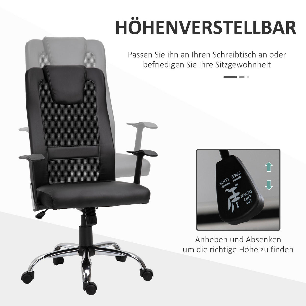 DREHSTUHL 73/108-118/66 cm Schwarz aus Kunstleder mit Wippfunktion - Schwarz, Kunststoff (73/118/66cm) - OKMYHOME