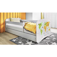 KINDERBETT Landkarte 70x140 cm mit Schublade, Rausfallschutz & Lattenrost, Weiß - Weiß, Holzwerkstoff (70/140cm) - RAUMHIRSCH FURNITURE