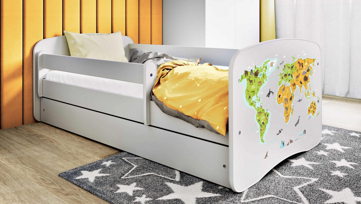 KINDERBETT Karte mit Schublade und Matratze 140/70 - Weiß, Holzwerkstoff (70/140cm) - RAUMHIRSCH FURNITURE