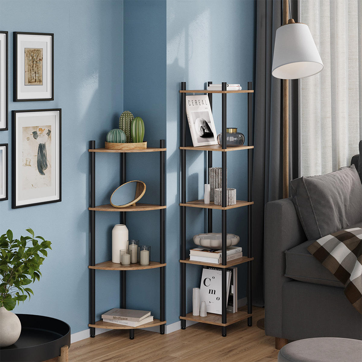 ROHOVÁ POLICE Bivio Zlatý dub power/antracit - medově dubová, kompozitní dřevo (30/133/30cm) - Vicco