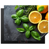 HERDABDECKPLATTE Obst - Grau - Konkret - Orange - Pflanzen Herdabdeckung Induktionsfeld 65x52 cm - Anthrazit, Kunststoff (65/52/0.2cm) - MuchoWow