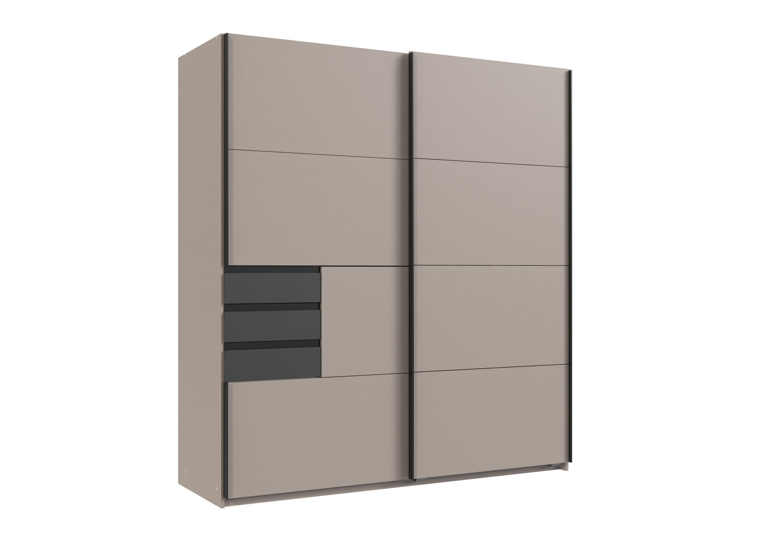 KLEIDERSCHRANK Osnabrück in Saharagrau mit Grafit 180x198x65 cm BxHxT – Schwebetürenschrank ohne Spiegel - Grau, Holzwerkstoff (180/65/198cm)