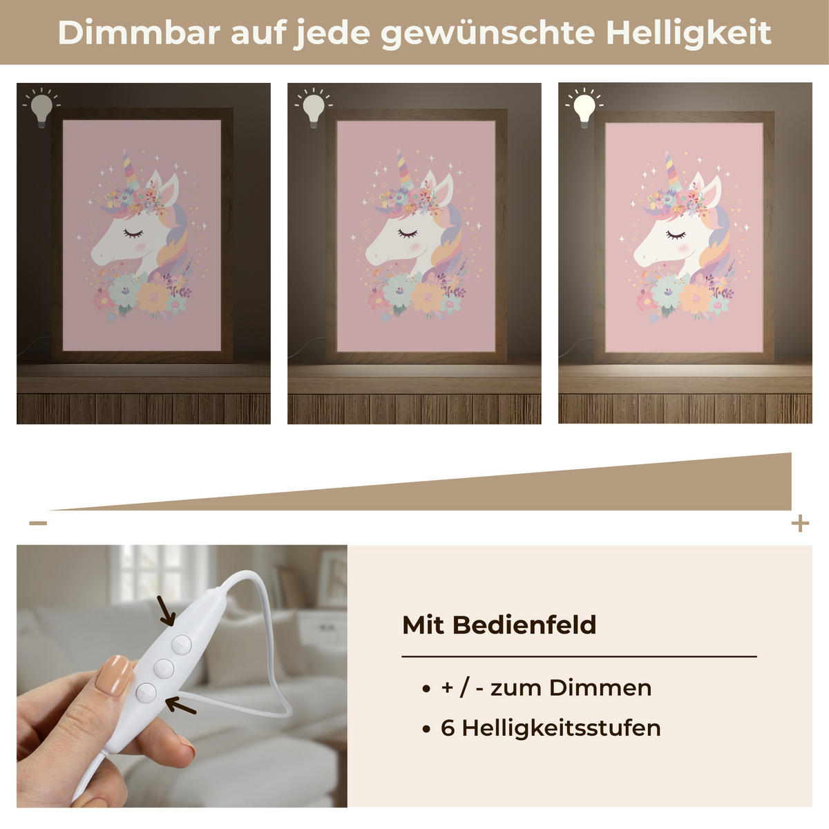 NÁSTĚNNÁ LAMPA Jednorožec - růžová - květiny 20x30 cm - růžová, kompozitní dřevo (20/30/8cm) - OnlyWow