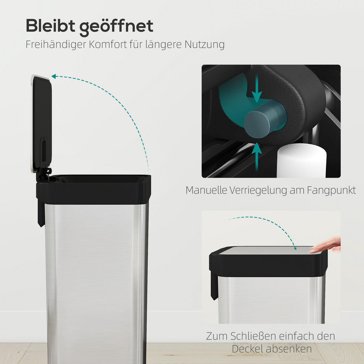 MÜLLEIMER 60 L Treteimer mit Soft-Close-Deckel Edelstahl Silber - Silberfarben, Metall (36/66.5/44cm) - HOMCOM