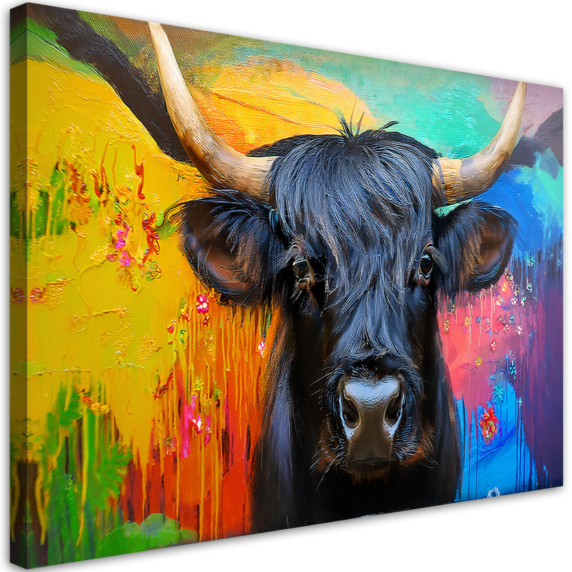 WANDBILD abstrakte schottische kuh auf buntem hintergrund - Multicolor, Textil (60/40cm) - Feeby