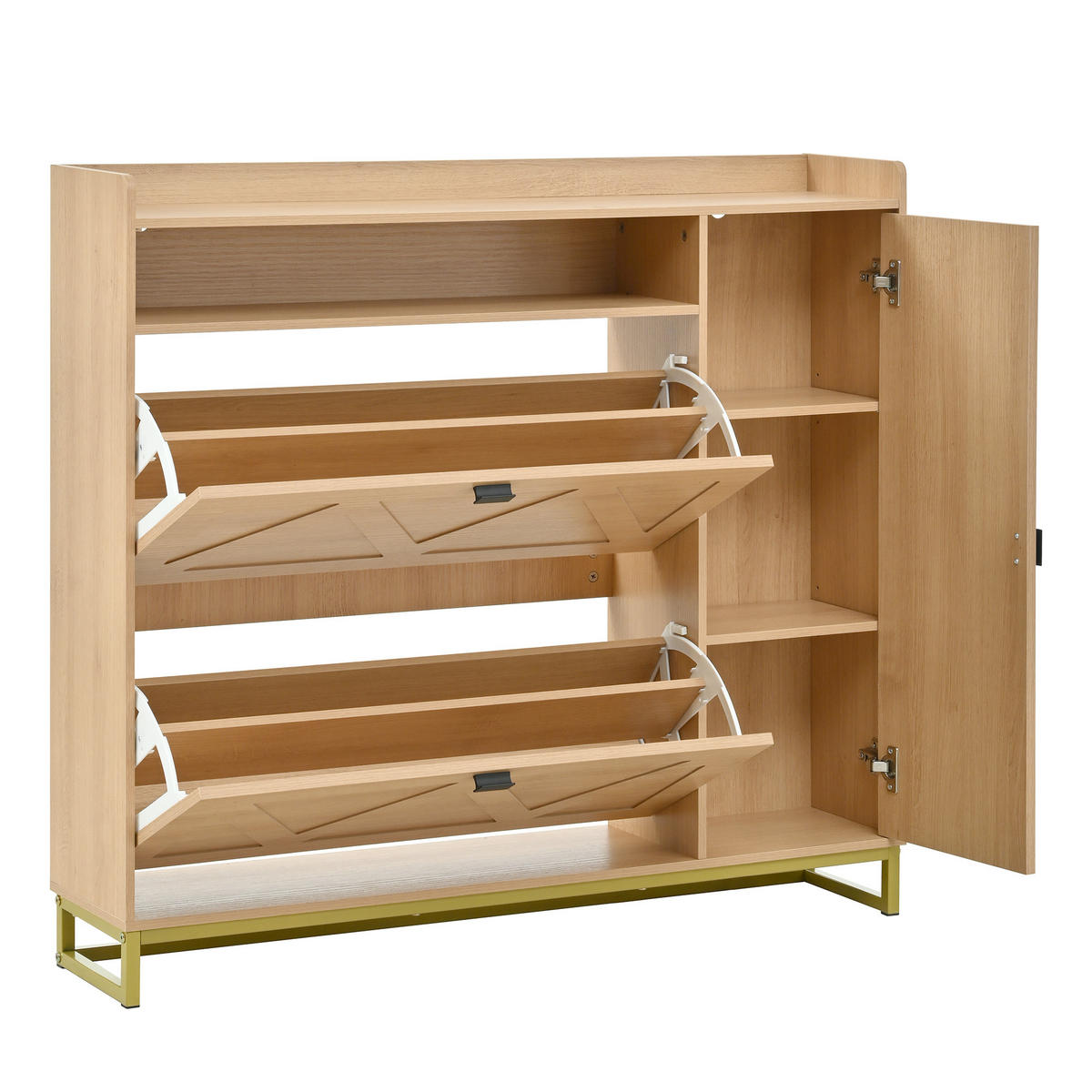 SCHUHSCHRANK mit klappdeckel in natur mit metallgestell, 2 kipper & seitenschrank - Naturfarben, Holzwerkstoff (110/100/24cm) - Urban Meuble