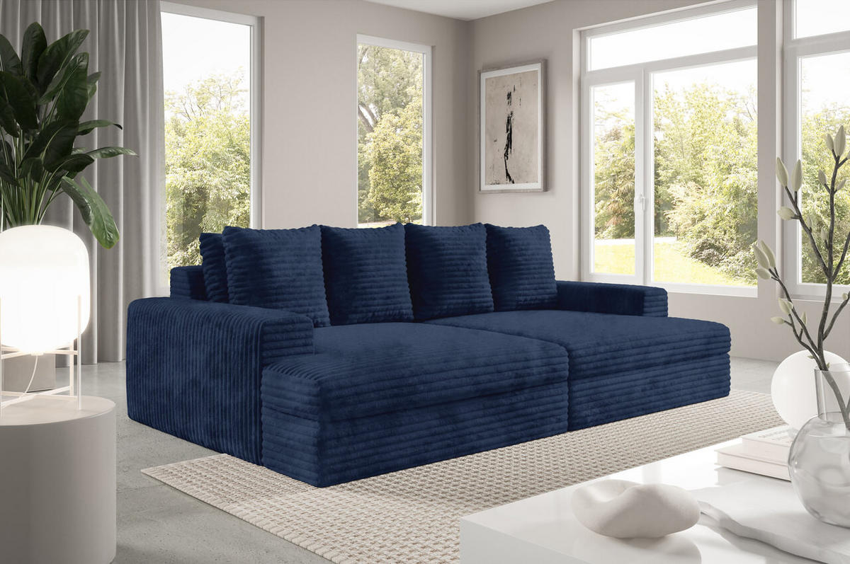 SCHLAFSOFA Premium Extra Komfort Dunkelblau - Schwarz/Dunkelblau, Holz/Holzwerkstoff (272/42/167cm) - Furnisell