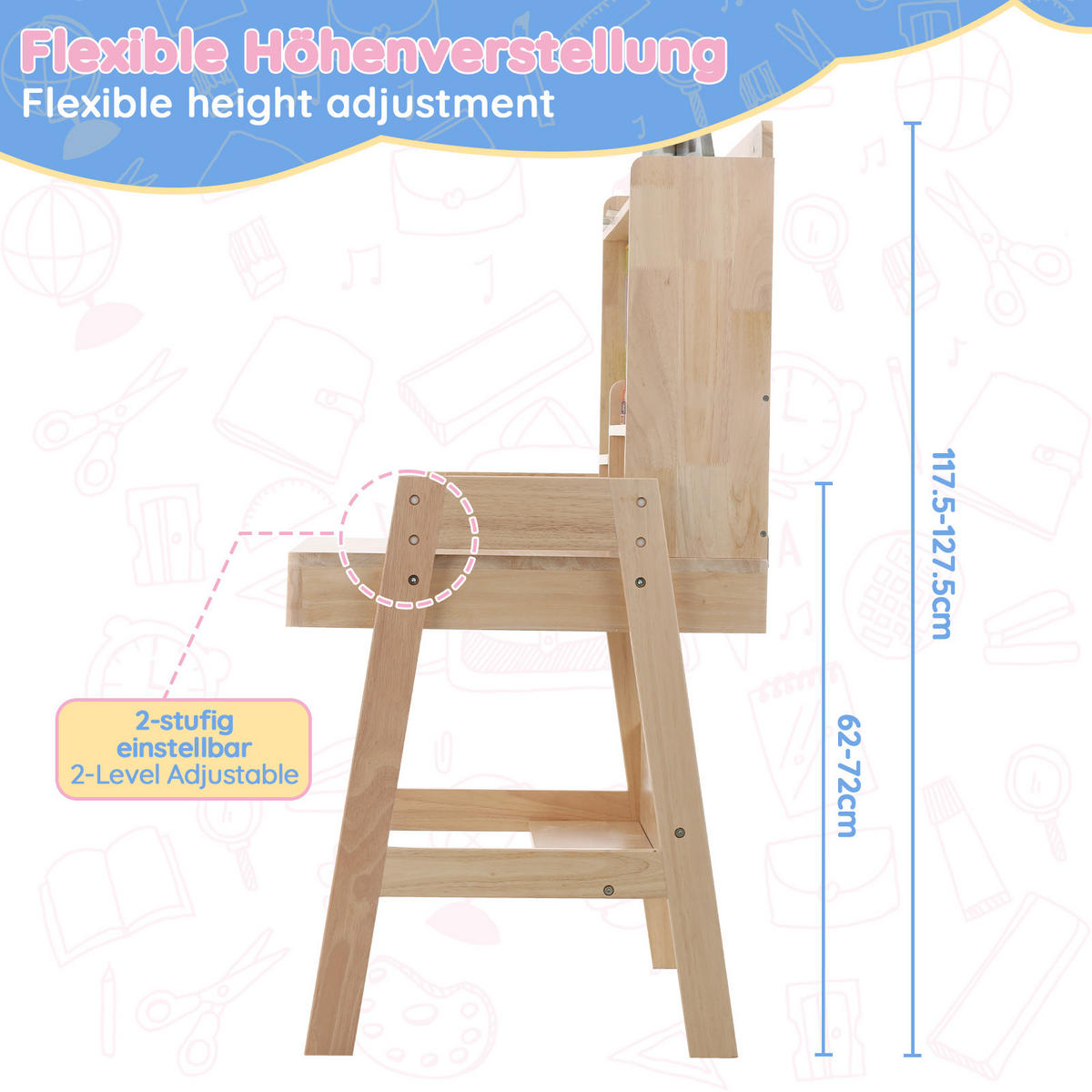 SCHREIBTISCH Naturfarben 84/60/127,5 cm mit LED-Lichtleiste und USB-Anschluss - Naturfarben, Holz (60/84/127.5cm) - PANGIVO